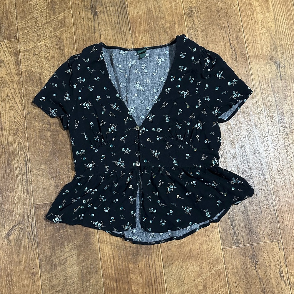 Floral Black Women's Top L